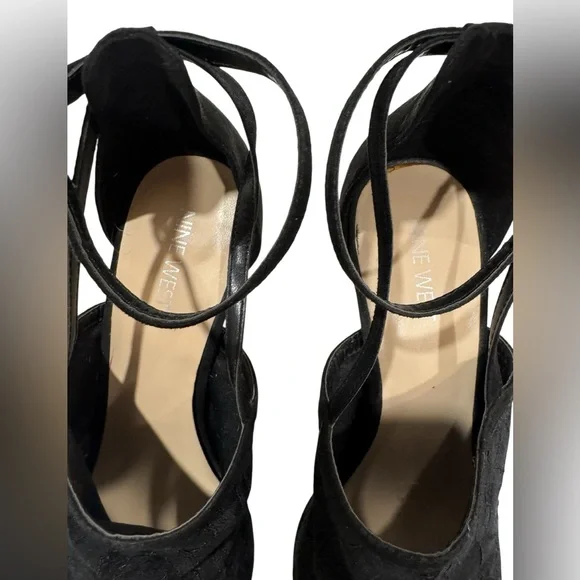 NINE WEST Sexy Lace Overlay Black Strap Pumps Heels 10 - Picture 13 of 17